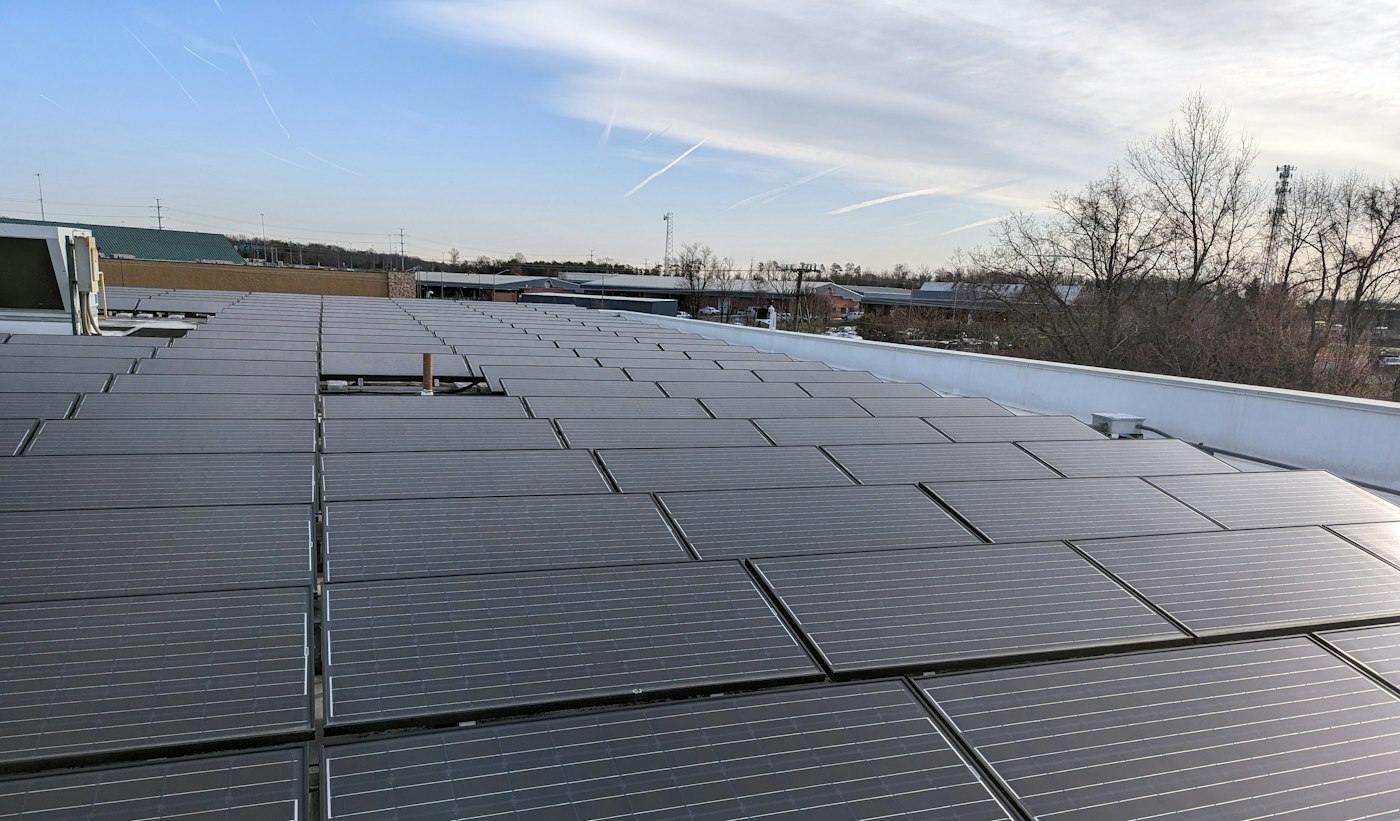 Solar panels on a commercial rooftop